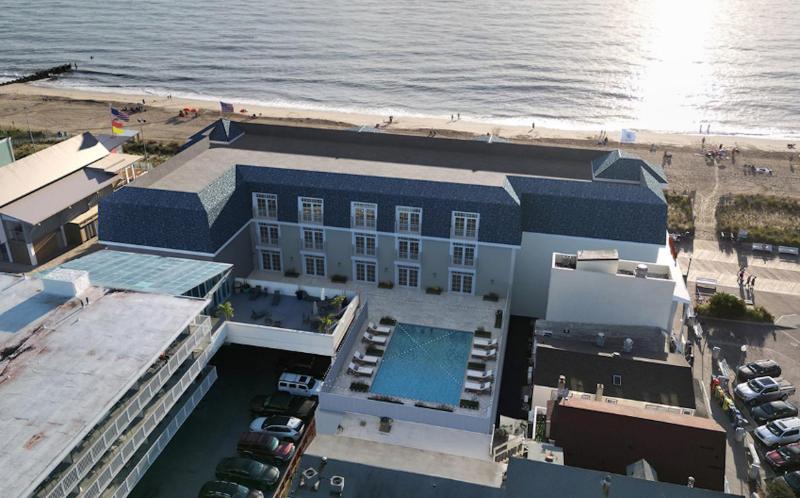 This project image shows a view of the hotel pool from the west. NORR ARCHITECTURE IMAGE
